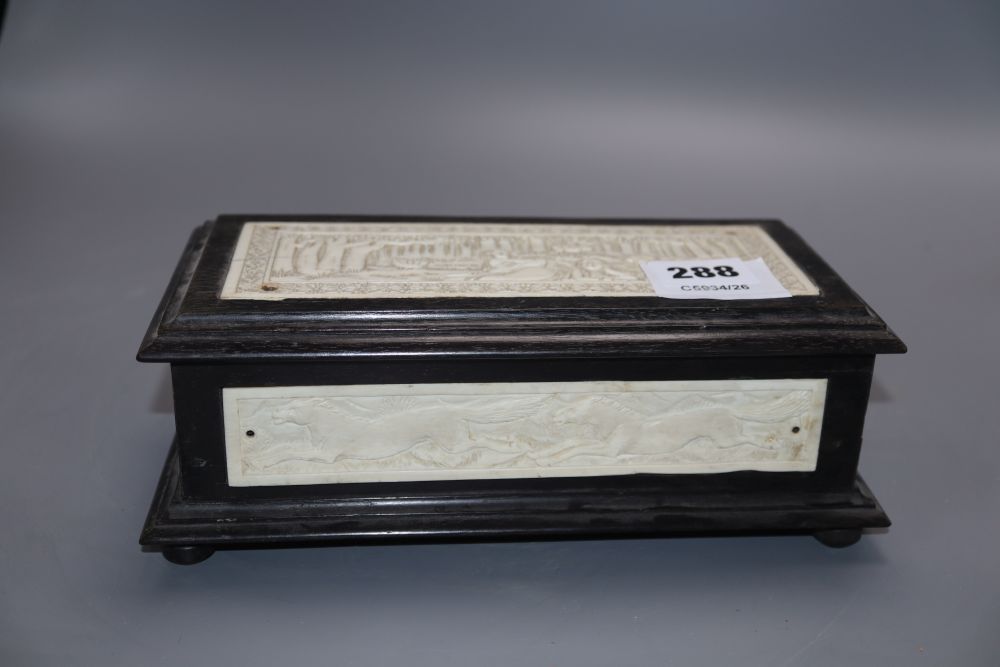 An Indian ivory inlaid mounted box, length 23cm